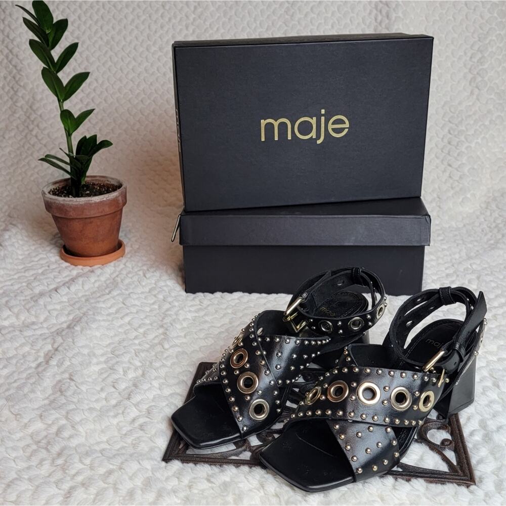 NIB Maje Ferma Eyelet Sandals in Black, Sz 36 / US 5-5.5